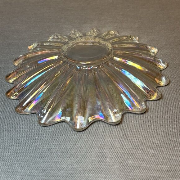 Vntg Iridescent Carnival Glass Federal Glass Shallow Bowl Celestial Serving Dish - Picture 7 of 7